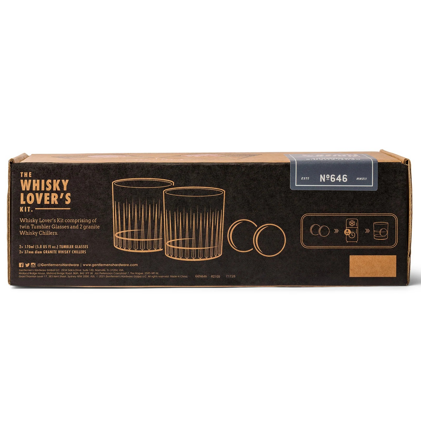 Whisky Tumbler Glasses & Ice Stones Set