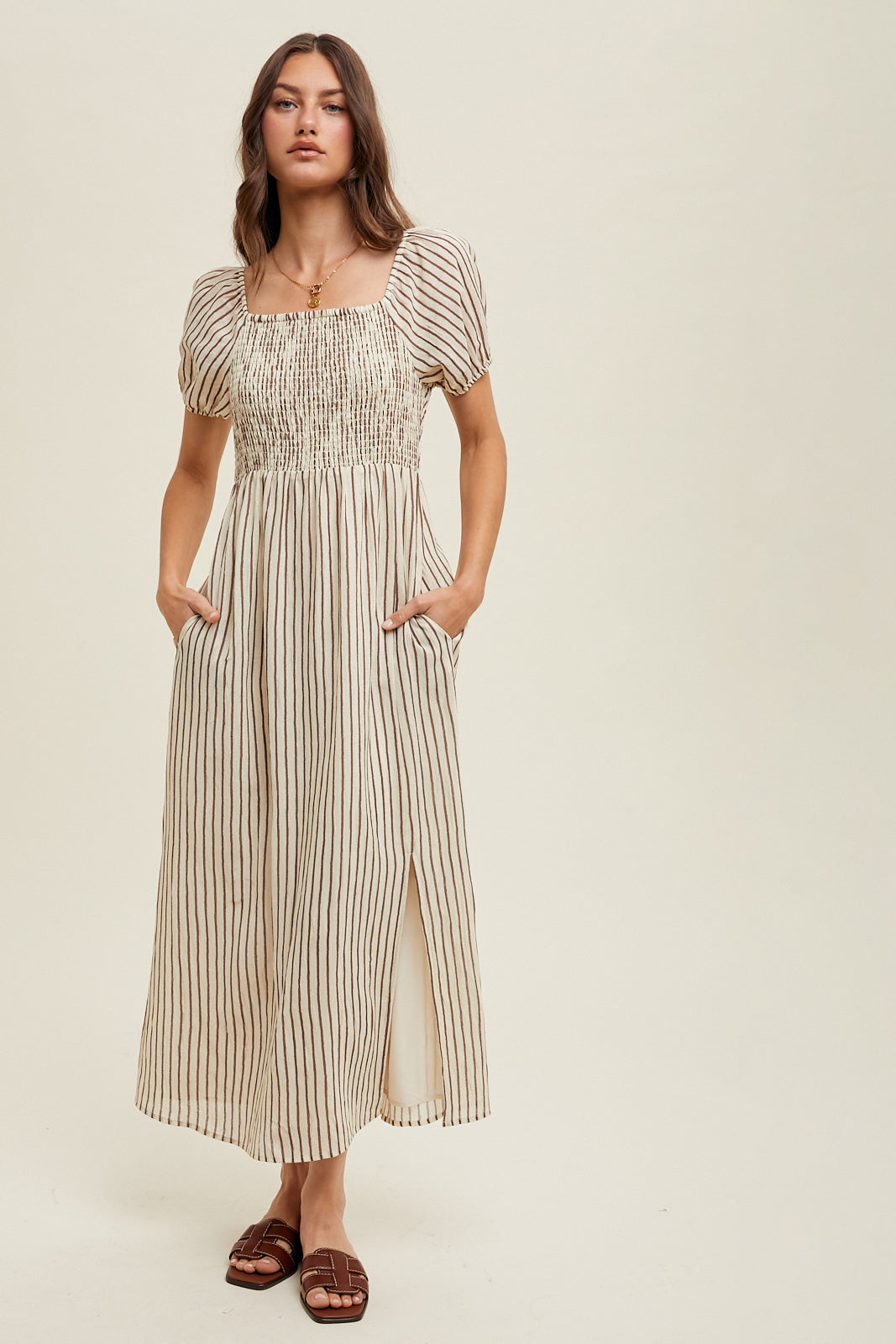 Mocha Striped Midi Dress