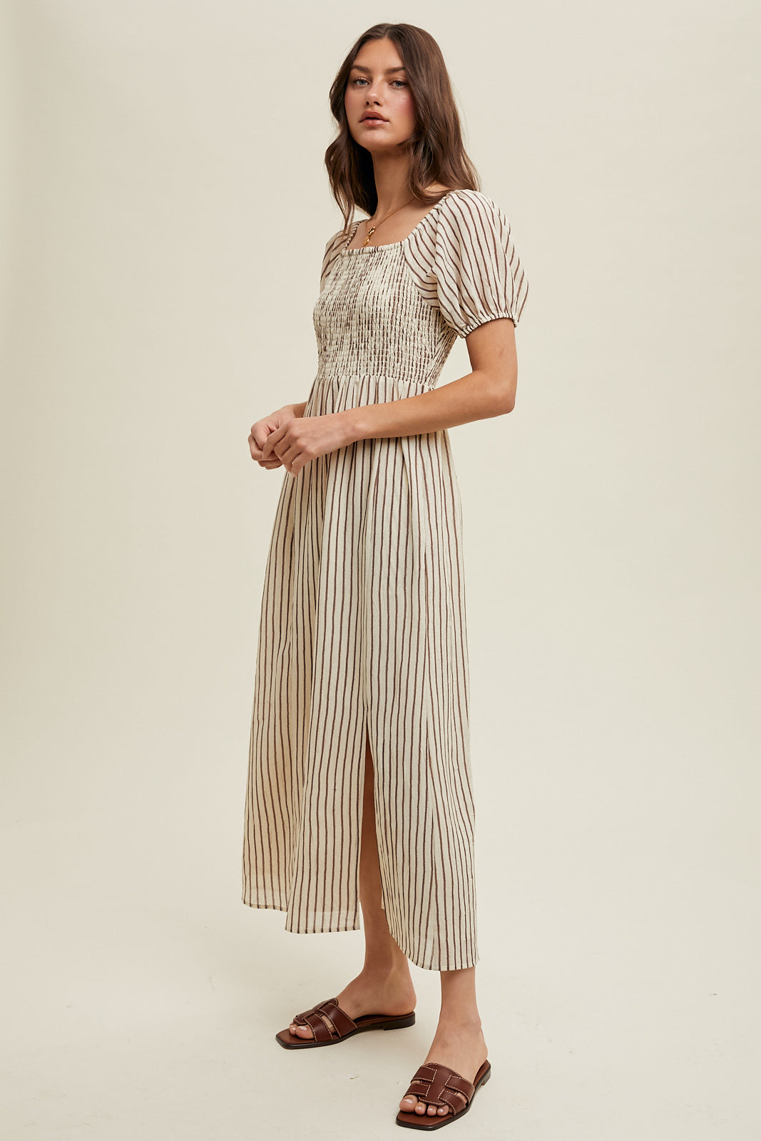 Mocha Striped Midi Dress
