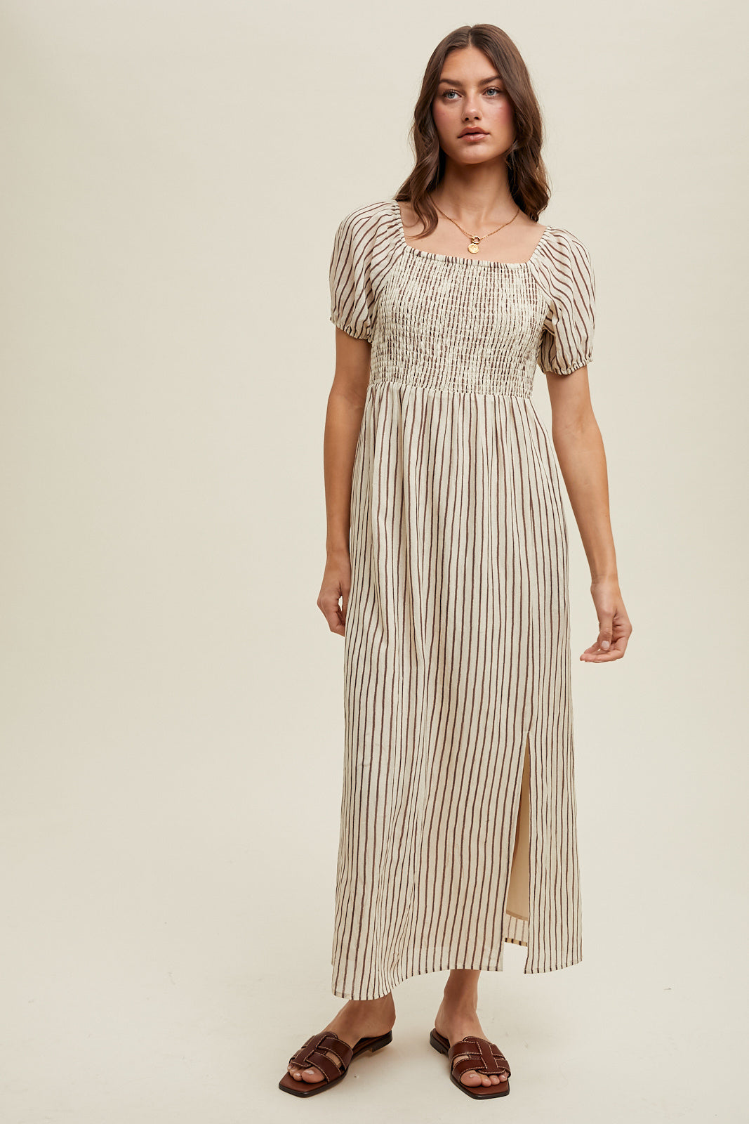 Mocha Striped Midi Dress