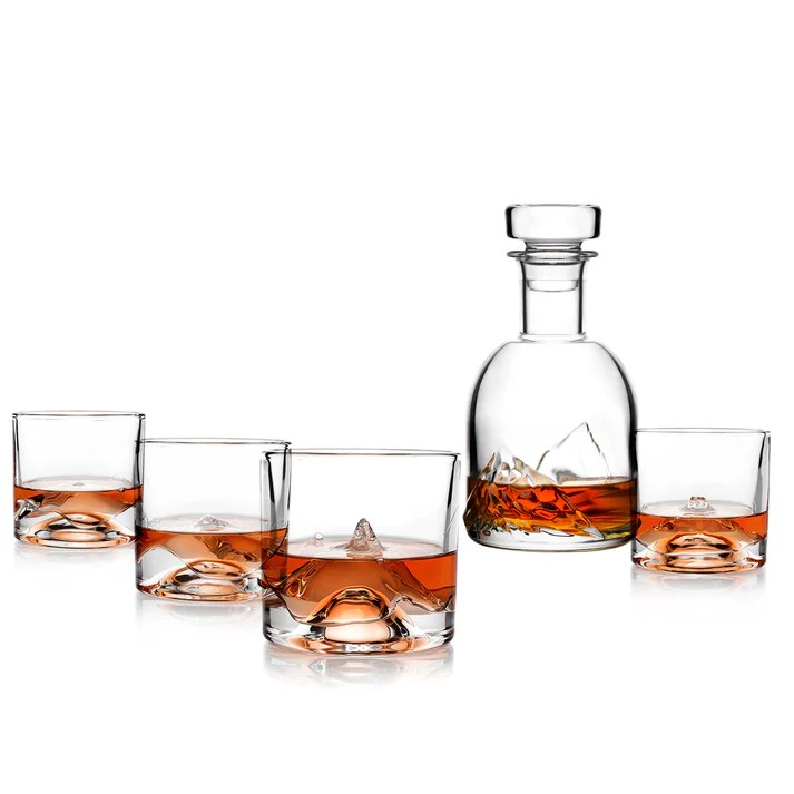 Crystal Whiskey Peaks Decanter - Set of 4