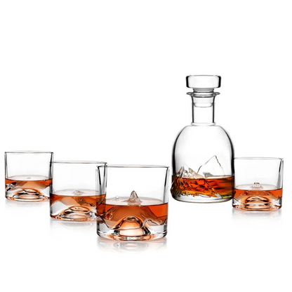 Crystal Whiskey Peaks Decanter - Set of 4