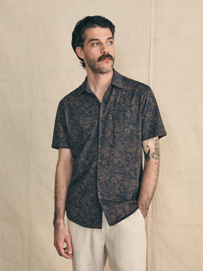 Faherty Short-Sleeve Hermosa Knit Shirt - Charcoal Gold Bouquet