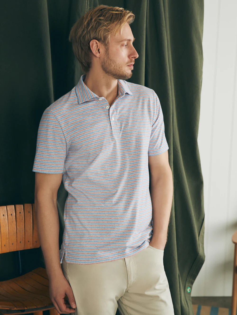 Faherty Movement™ Short-Sleeve Polo Shirt - Horizon Line Stripe